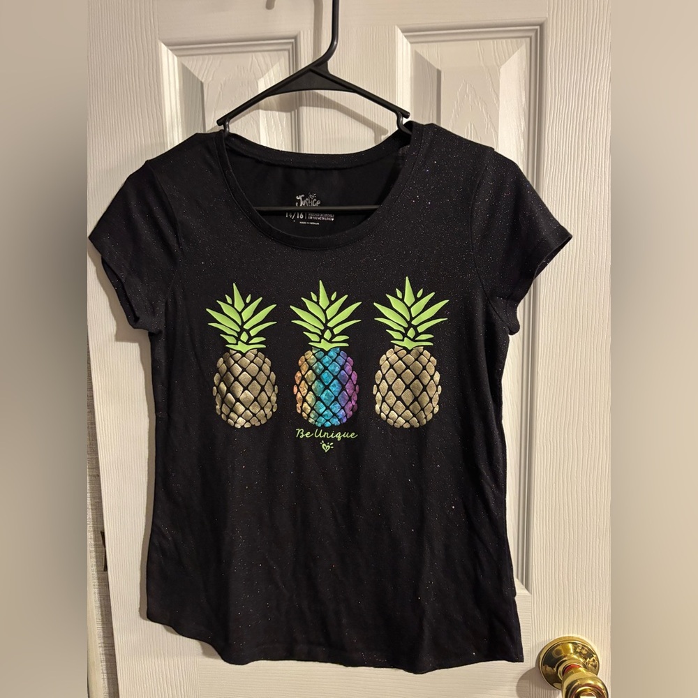 Justice Black Tee with Colorful Pineapple Design Kids
